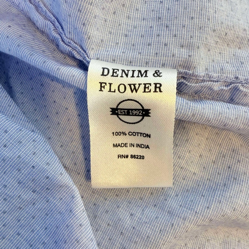 DENIM & FLOWER Slim Fit Short Sleeve Button Down Shirt Men Blue Dot Print - Picture 5 of 7